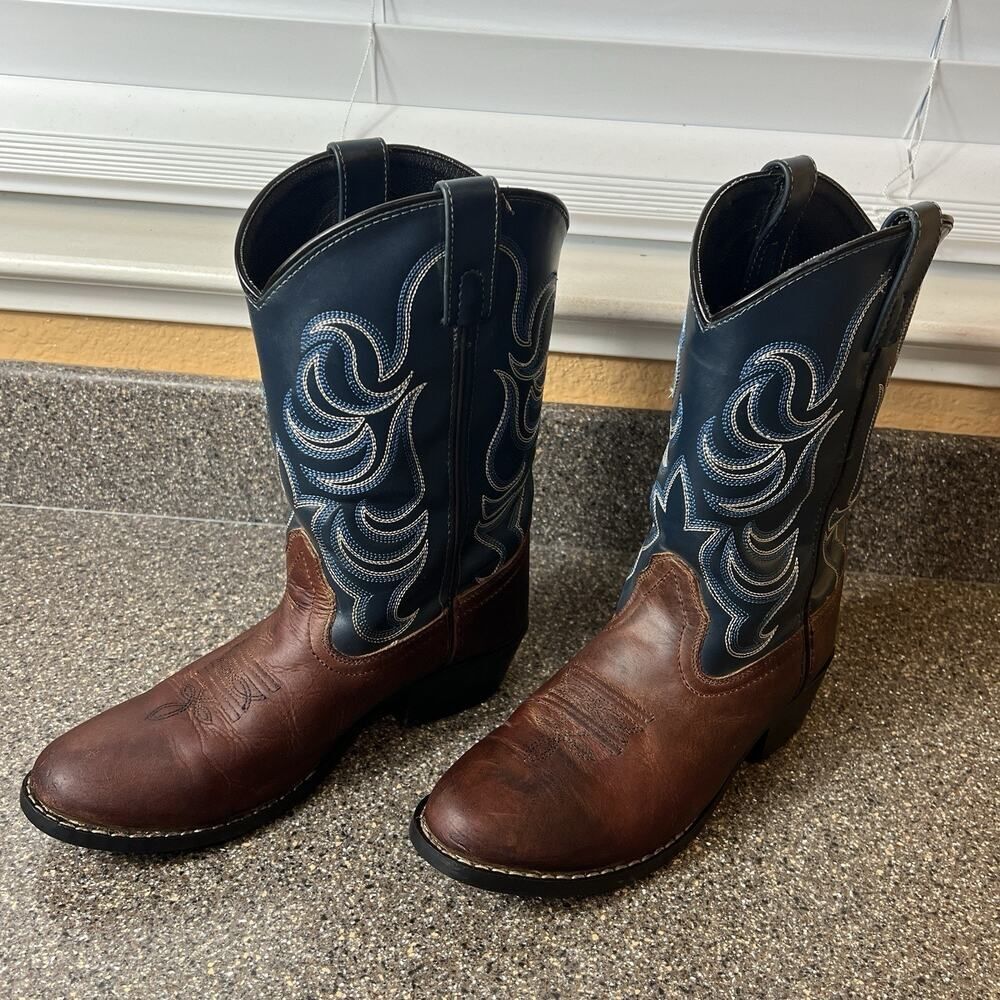 Cody James Western Cowboy Boots Mens 6D Blue Synthetic Brown Leather Womens 7.5D